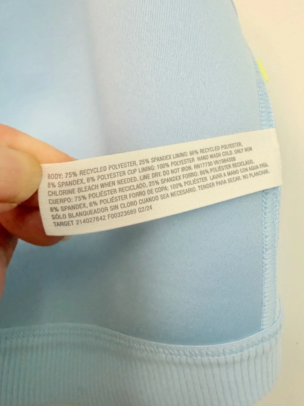 All In Motion Sports Bra High Support Impact Front Closure Zip Light Baby Blue
